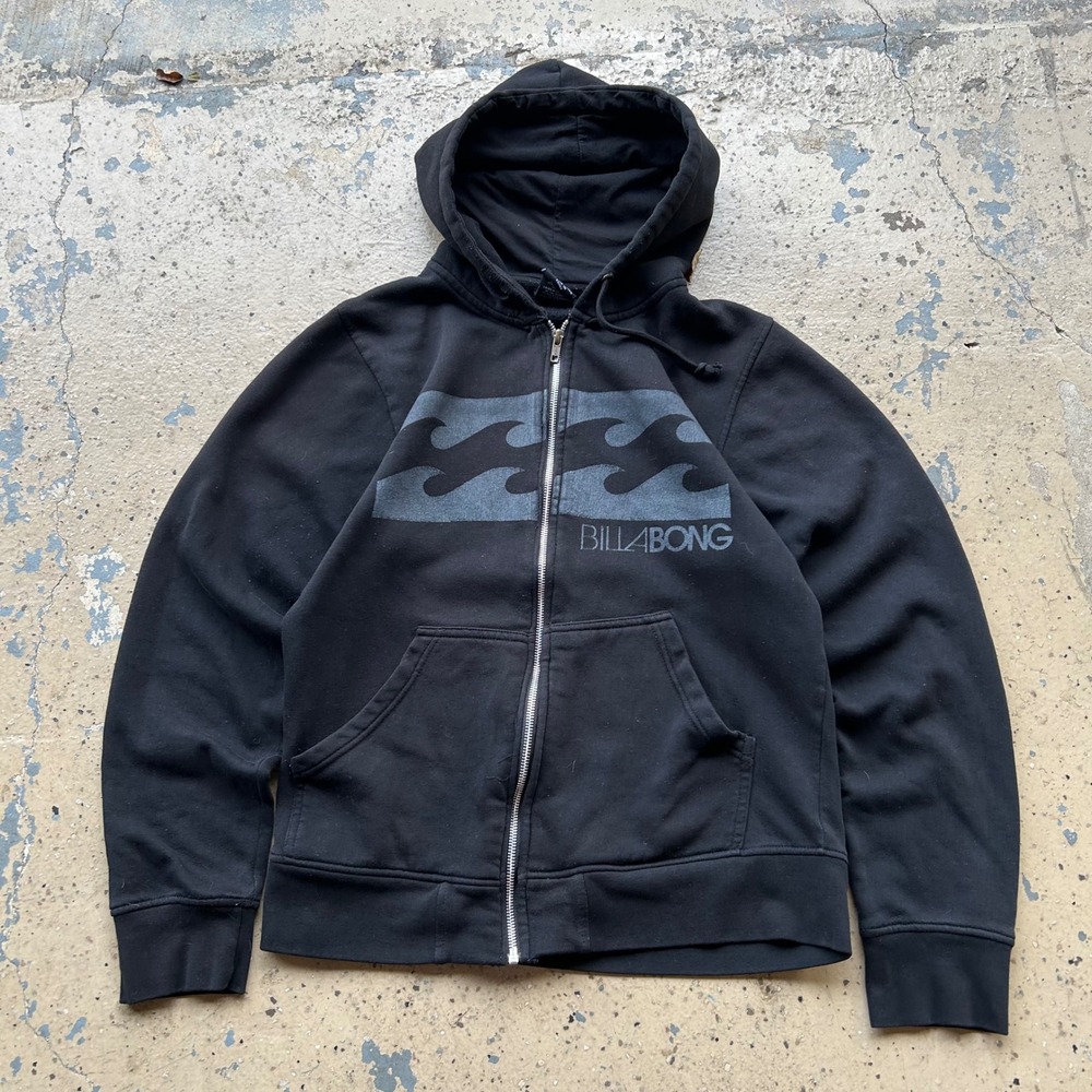 Billabong Mens Full Zip Hoodie Black Wave Logo Graphic Sweatshirt Small